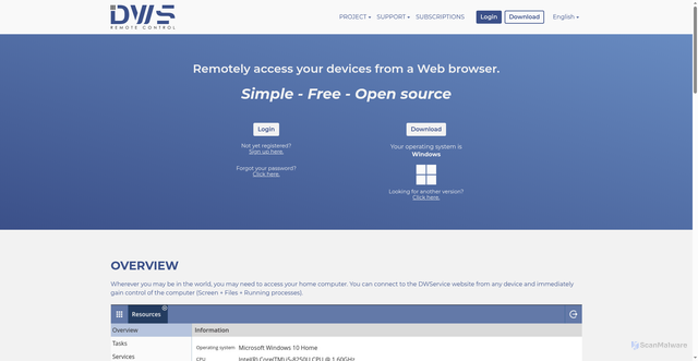 Security scan screenshot of https://dwservice.net