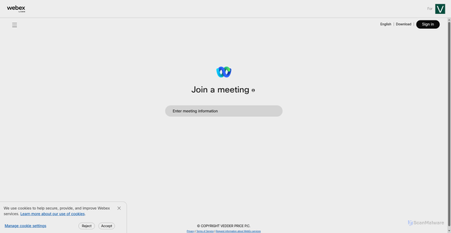Security scan screenshot of https://vedderprice.webex.com