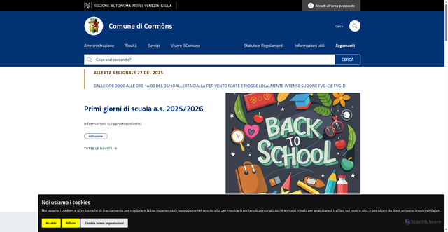 Security scan screenshot of https://www.comune.cormons.go.it/