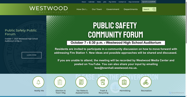 Security scan screenshot of https://www.townhall.westwood.ma.us/