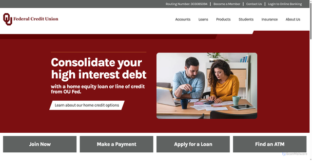 Security scan screenshot of http://universityofoklahomafederalcreditunion.org/