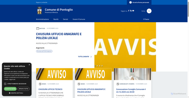 Security scan screenshot of https://www.comune.pontoglio.bs.it/