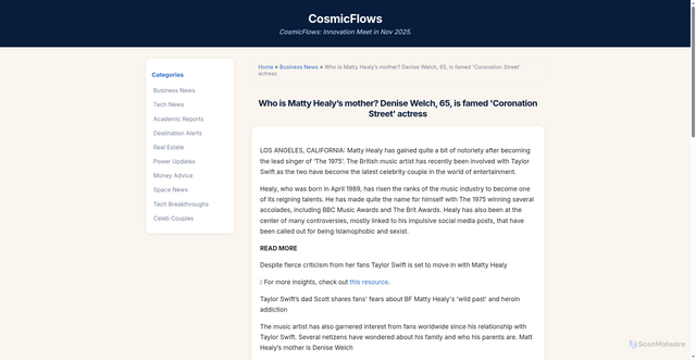 Security scan screenshot of https://cinemadream-anpj8q.pages.dev/who-is-matty-healy-s-mother-denise-welch-65-is-famed-039-coronation-street-039-actress/22910051.html