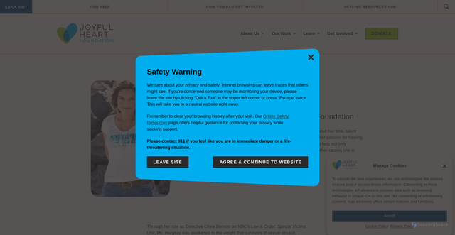 Security scan screenshot of https://www.joyfulheartfoundation.org/about-us/our-people/more-about-mariska/