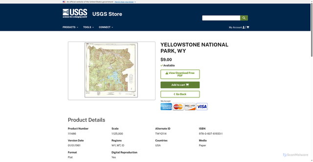 Security scan screenshot of https://store.usgs.gov/product/111486