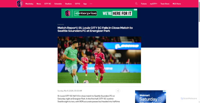 Security scan screenshot of https://www.stlcitysc.com/news/match-report-st-louis-city-sc-falls-in-close-match-to-seattle-sounders-at-energizer-park