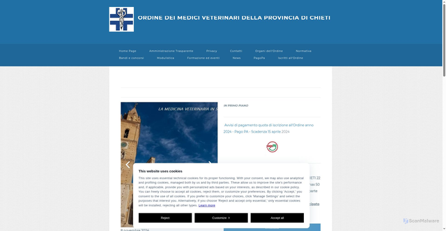 Security scan screenshot of https://www.ordinemediciveterinarichieti.it/