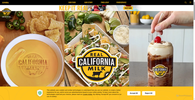 Security scan screenshot of https://realcaliforniamilk.com