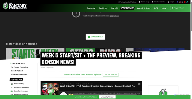 Security scan screenshot of https://www.thefantasyfootballers.com/episodes/week-5-start-sit-tnf-preview-breaking-benson-news/
