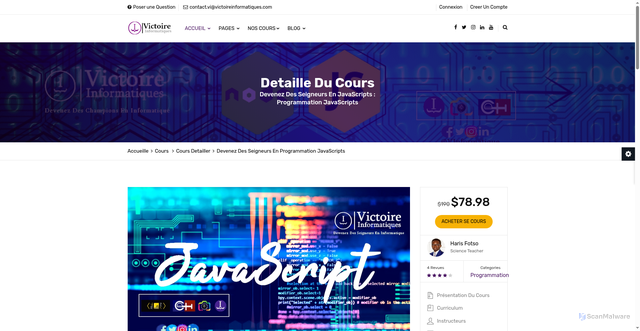 Security scan screenshot of http://victoireinformatique.com/coursesdetails3-Devenez-Des-Seigneurs-En-JavaScript.php