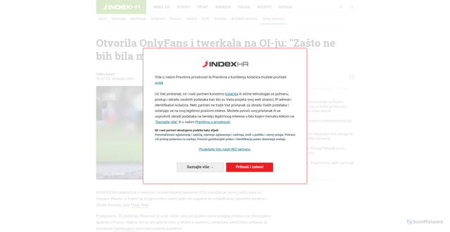 Security scan screenshot of https://www.index.hr/mobile/sport/clanak/otvorila-onlyfans-i-twerkala-na-oiju-zasto-ne-bih-bila-model-i-sportasica/2715464.aspx?index_tid=791774&index_ref=clanak_sport_najnovije_m