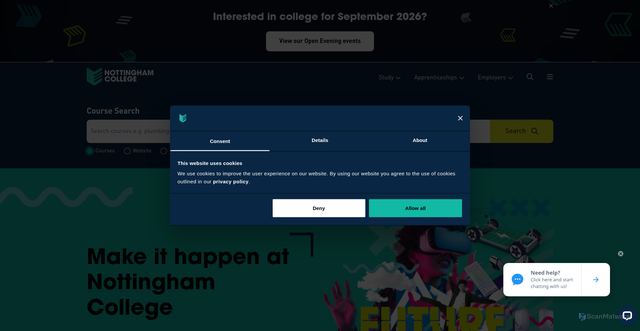 Security scan screenshot of https://www.nottinghamcollege.ac.uk/