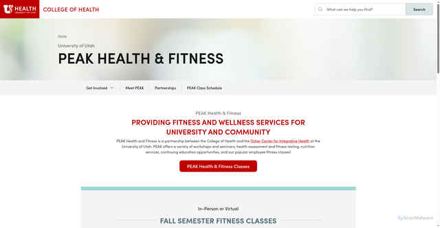 Security scan screenshot of https://health.utah.edu/peak