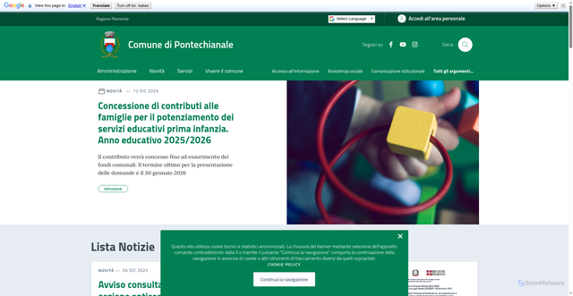 Security scan screenshot of https://comune.pontechianale.cn.it/