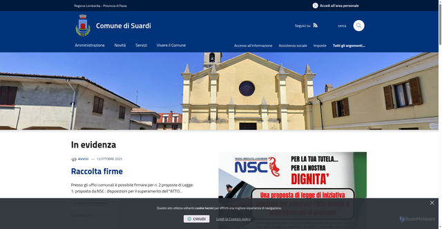Security scan screenshot of https://www.comune.suardi.pv.it/it-it/home