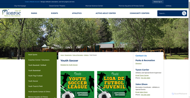 Security scan screenshot of https://www.monroenc.org/213/Youth-Soccer