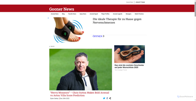 Security scan screenshot of https://goonernews.com/blog/arsenal-vs-aston-villa-chris-sutton-prediction/