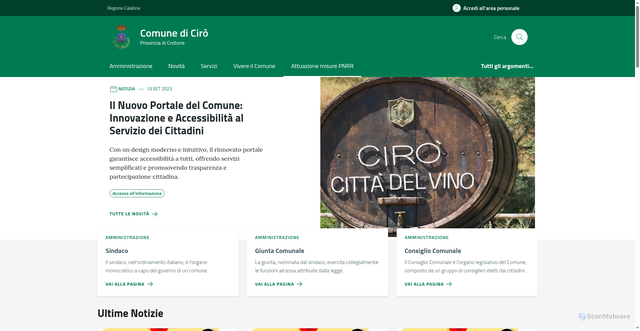 Security scan screenshot of https://www.comune.ciro.kr.it