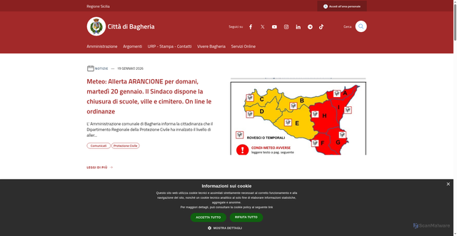 Security scan screenshot of https://www.comune.bagheria.pa.it/it