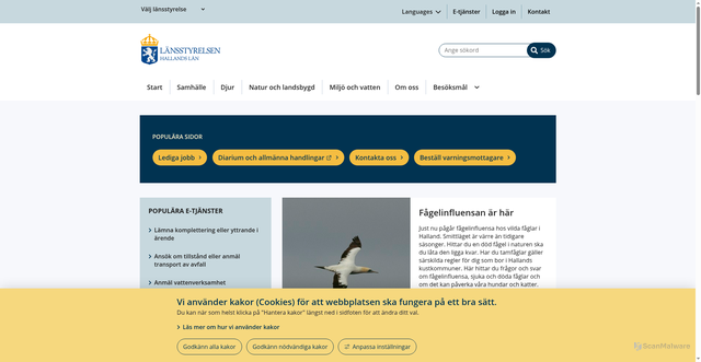 Security scan screenshot of https://www.lansstyrelsen.se/halland