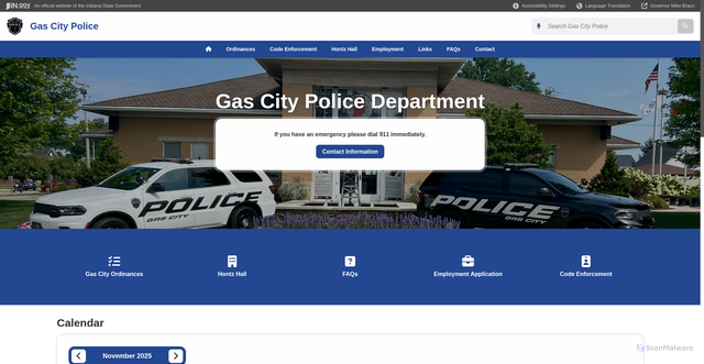 Security scan screenshot of https://www.in.gov/cities/gas-city-police/