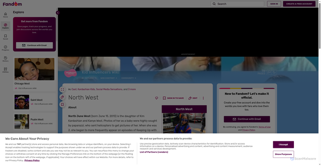 Security scan screenshot of https://kidinfluencers.fandom.com/wiki/North_West