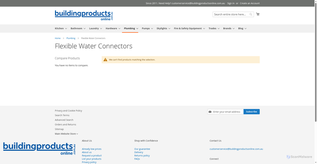 Security scan screenshot of https://buildingproductsonline.com.au/plumbing/polyamide-flexible-water-connectors/