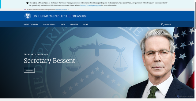 Security scan screenshot of https://home.treasury.gov/