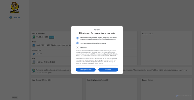 Security scan screenshot of https://www.myip.com