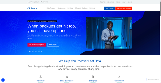 Security scan screenshot of https://ontrackdatarecovery.com.au