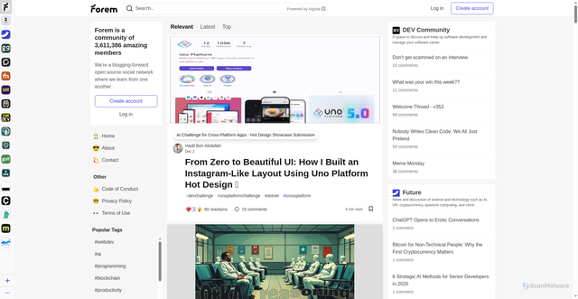 Security scan screenshot of https://forem.com/