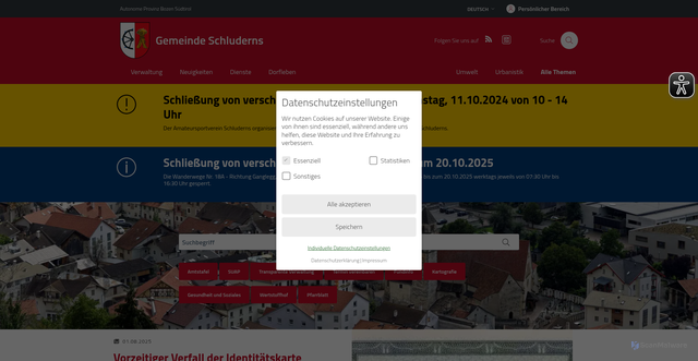 Security scan screenshot of https://www.comune.sluderno.bz.it/de