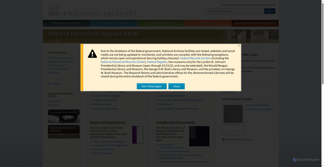 Security scan screenshot of https://www.archives.gov/federal-register