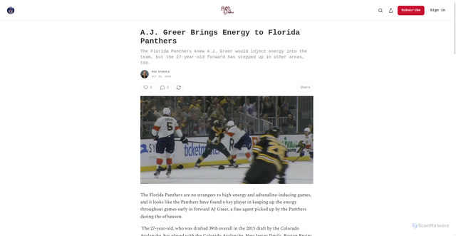 Security scan screenshot of https://pucksandpalms.com/p/aj-greer-brings-energy-to-florida