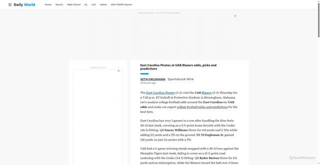 Security scan screenshot of https://www.dailyworld.com/story/sports/ncaaf/2026/10/14/east-carolina-at-uab-odds-picks-and-predictions/92257400007/
