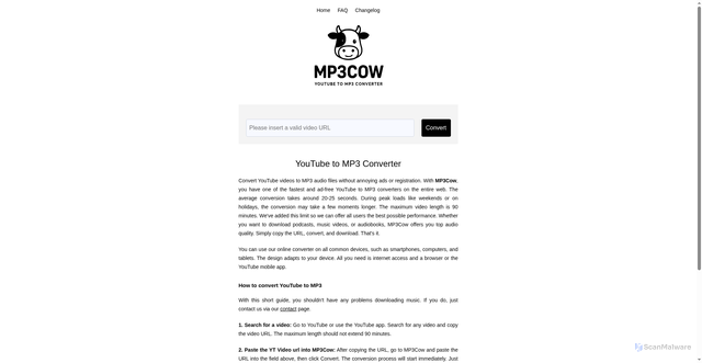 Security scan screenshot of https://mp3cow.com