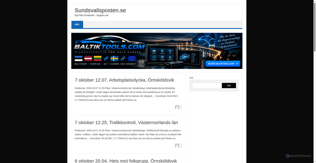 Security scan screenshot of https://sundsvallsposten.se