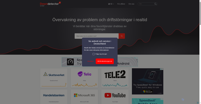 Security scan screenshot of https://downdetector.se/