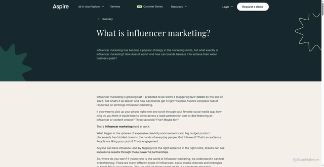 Security scan screenshot of https://www.aspire.io/glossary/influencer-marketing