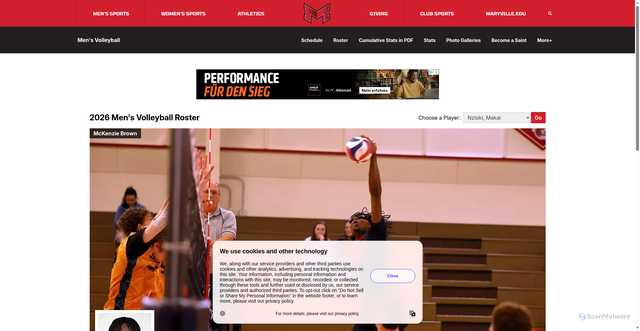 Security scan screenshot of https://maryvillesaints.com/sports/mens-volleyball/roster/makai-nzioki/7501
