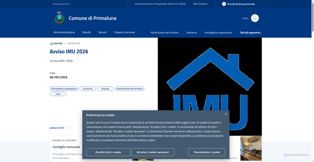 Security scan screenshot of https://www.comune.primaluna.lc.it