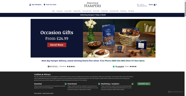 Security scan screenshot of https://prestigehampers.co.uk