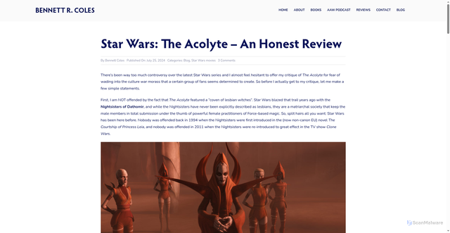 Security scan screenshot of https://bennettrcoles.com/star-wars-acolyte-an-honest-review/