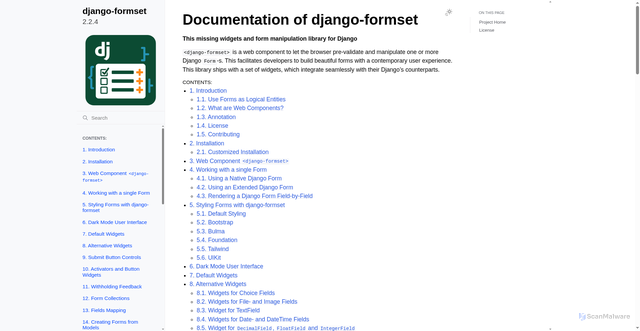 Security scan screenshot of https://django-formset.readthedocs.io