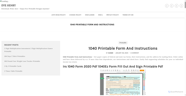 Security scan screenshot of https://evehenry.pages.dev/kgrnvs-1040-printable-form-and-instructions-rtmvzr/