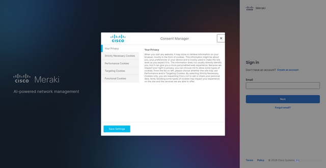 Security scan screenshot of https://n166.dashboard.meraki.com