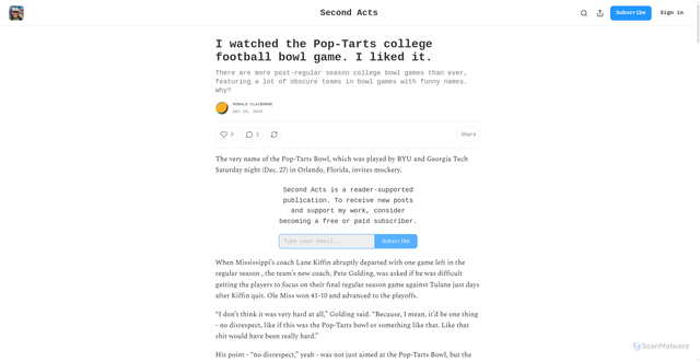 Security scan screenshot of https://ronaldclaiborne.substack.com/p/i-watched-the-pop-tarts-college-football