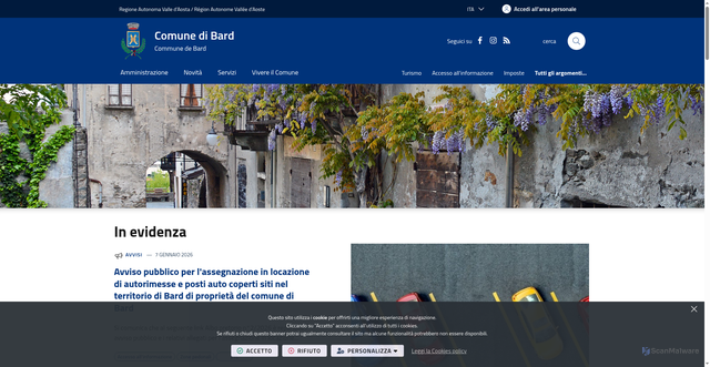 Security scan screenshot of https://www.comune.bard.ao.it/it-it/home