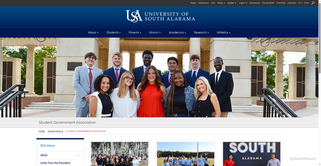 Security scan screenshot of https://www.southalabama.edu/departments/sga/