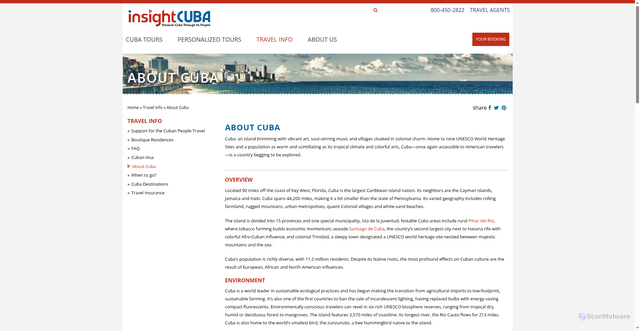 Security scan screenshot of https://insightcuba.com/travel-info/about-cuba